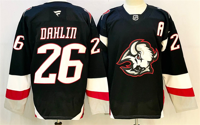 Men's Buffalo Sabres #26 Rasmus Dahlin Black 2024-25 Alternate With A Patch Stitched Hockey Jersey